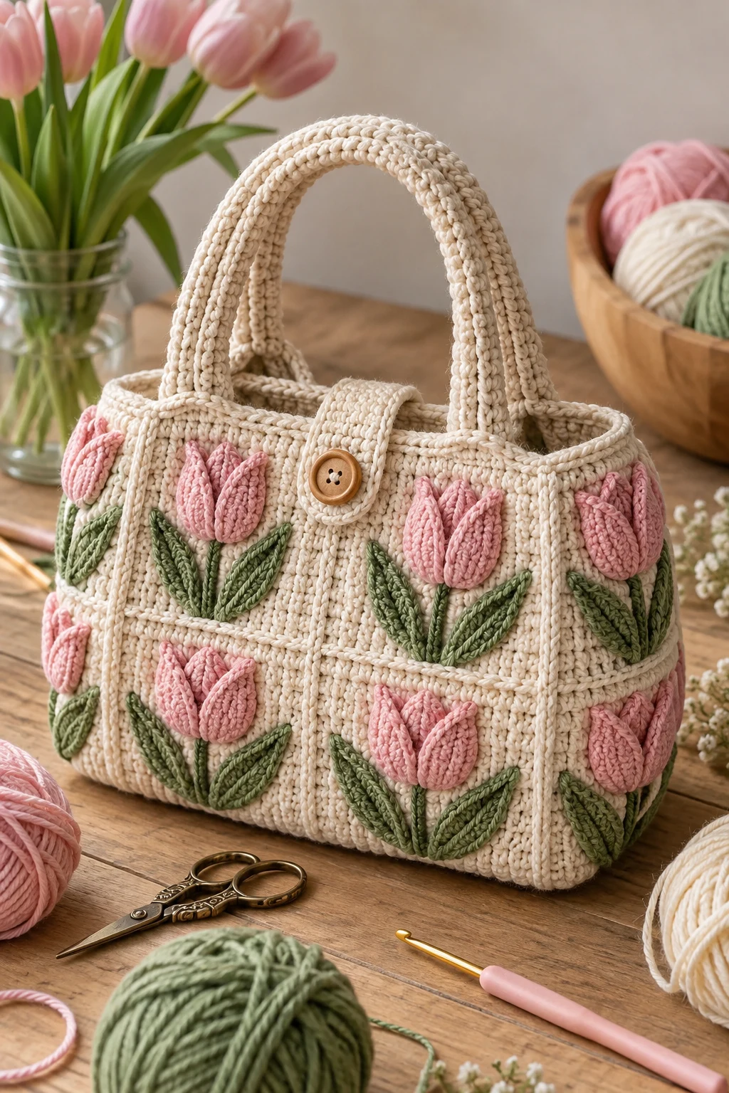 Structured Tulip Handbag — crochet tulip bag style outfit