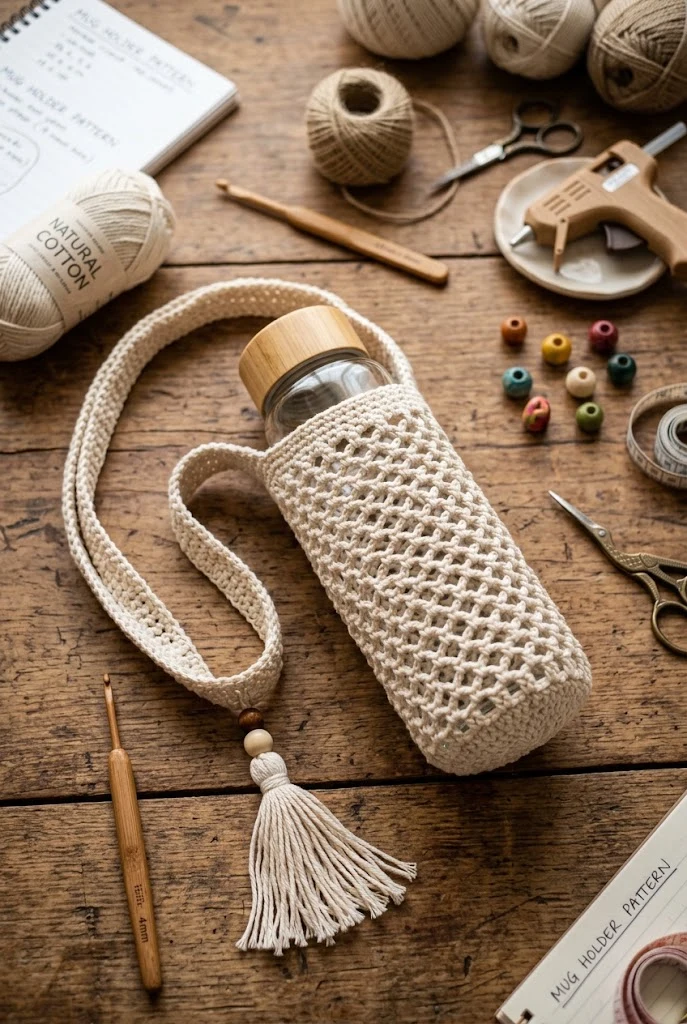Boho Mesh Crossbody Crochet Tumbler Bag — crochet tumbler bag style outfit