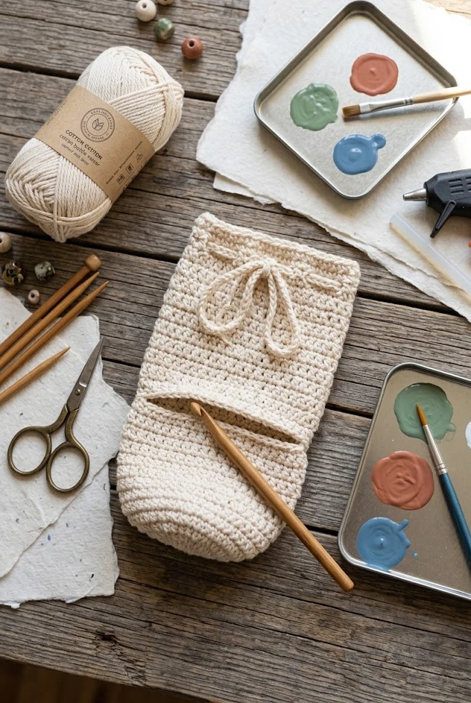 Drawstring Cinch Top Crochet Bottle Bag Holder — crochet tumbler bag style outfit