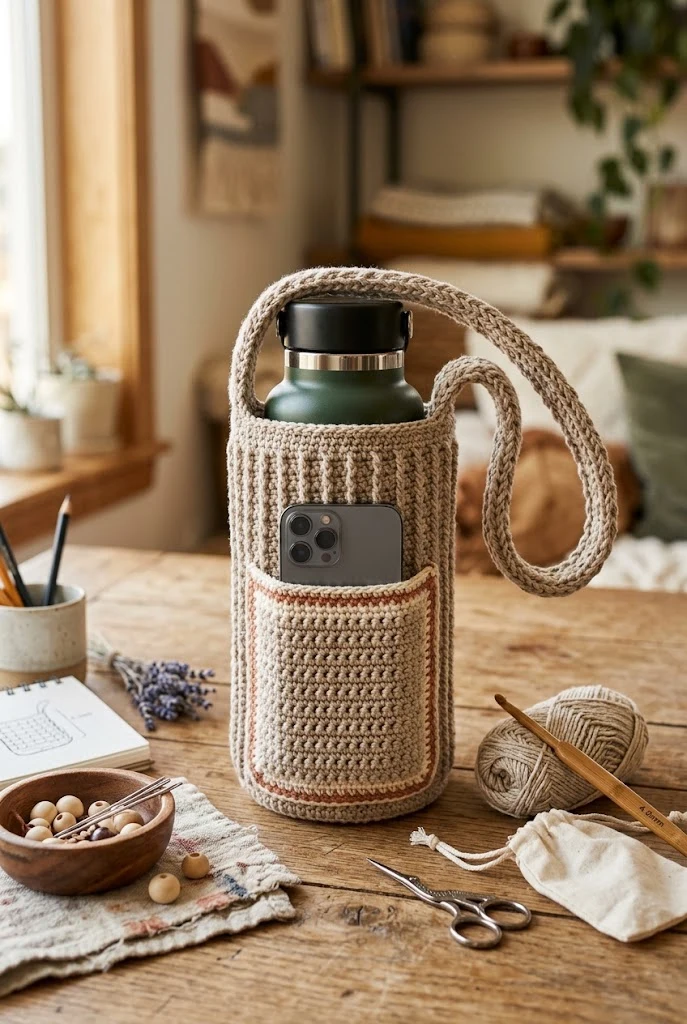 Phone Pocket Combo Crochet Bottle Bag Tutorial — crochet tumbler bag style outfit
