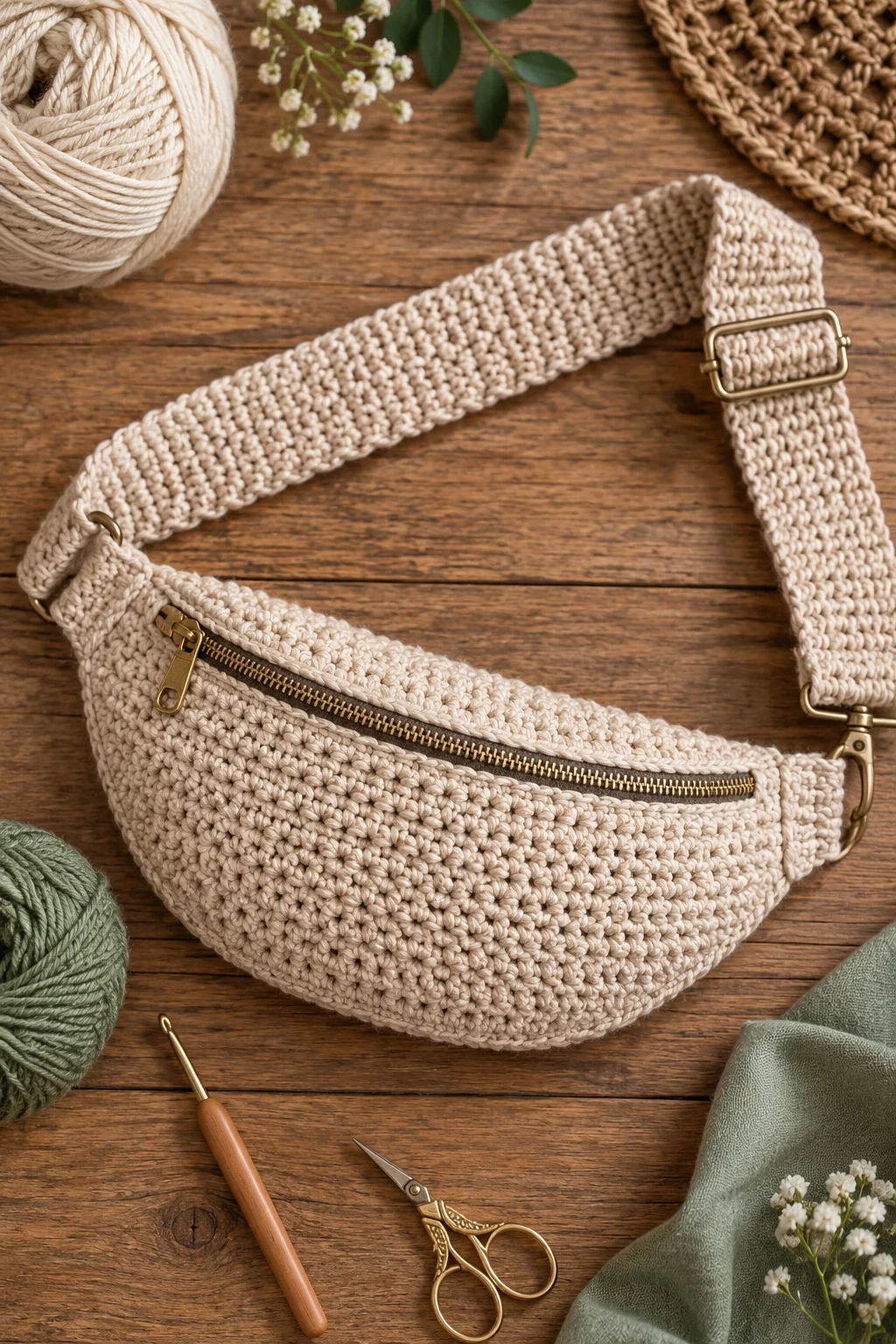 Crochet Fanny Bag With a Wide Strap — crochet waist bag style outfit