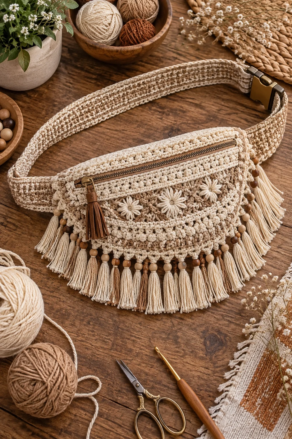 Boho Fringe Crochet Bum Bag — crochet waist bag style outfit