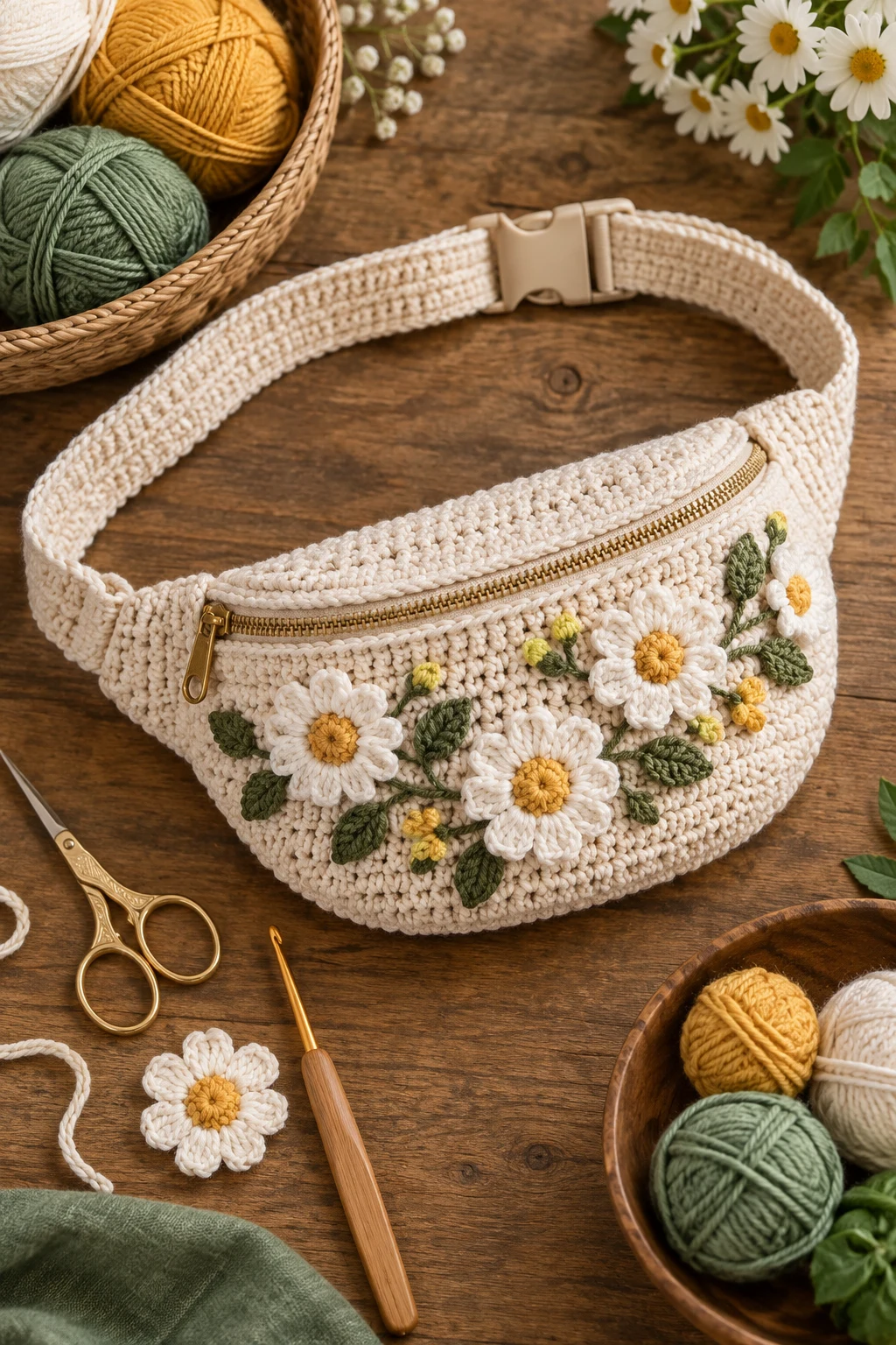 Floral Crochet Waist Bag — crochet waist bag style outfit