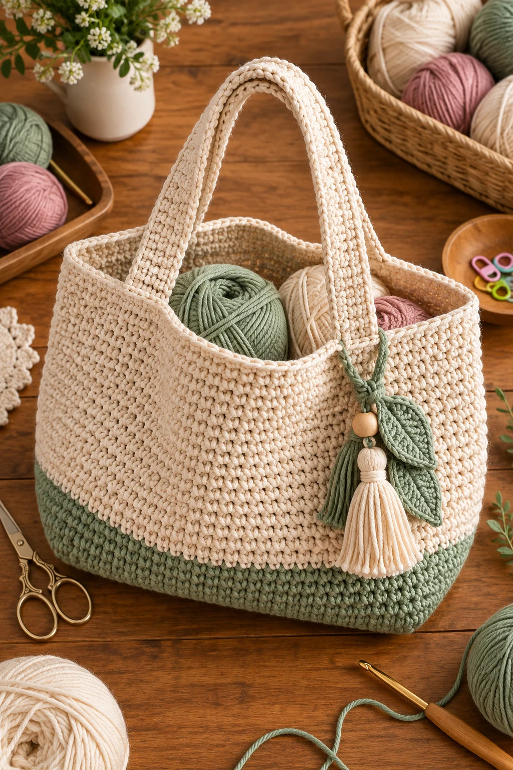 Classic Cotton Crochet Yarn Bag — crochet yarn bag style outfit