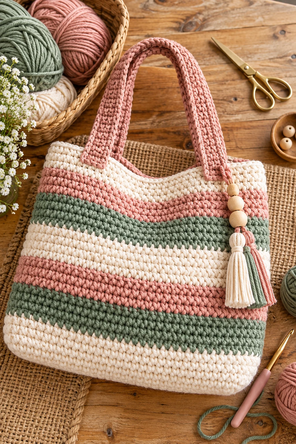 Striped Crochet Yarn Bag — crochet yarn bag style outfit