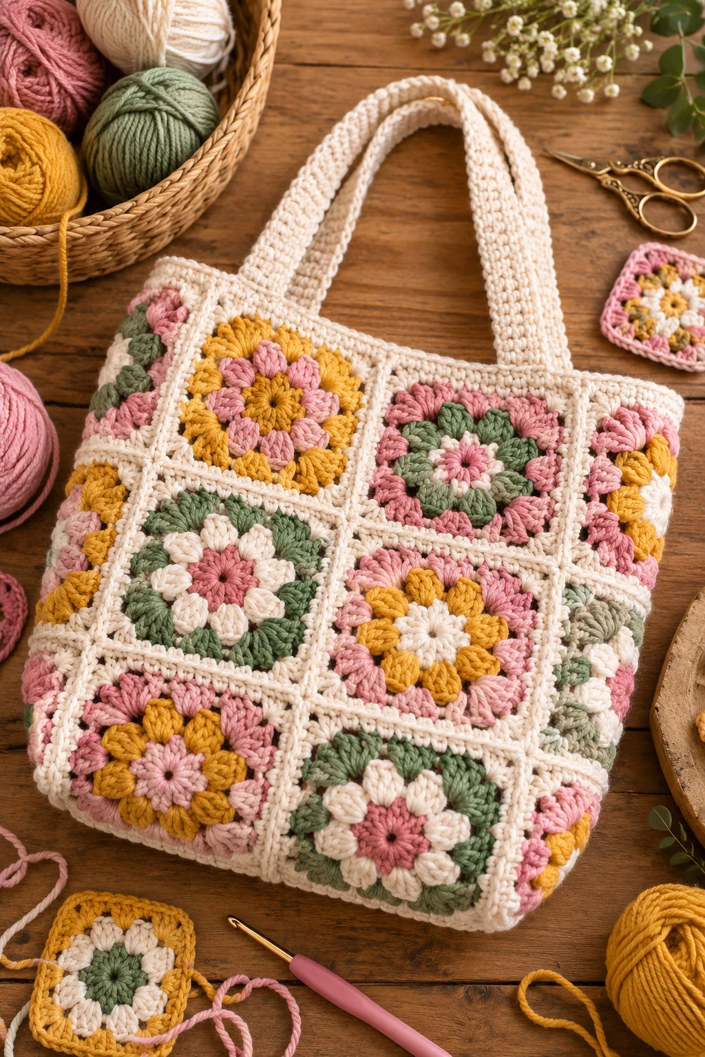 Granny Square Crochet Yarn Bag — crochet yarn bag style outfit