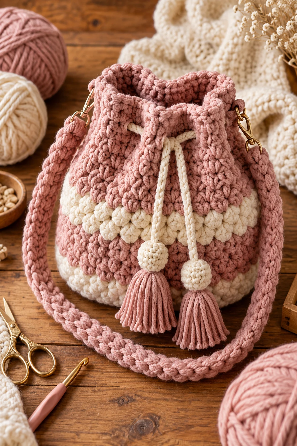 Chunky Winter Crochet Yarn Bag — crochet yarn bag style outfit