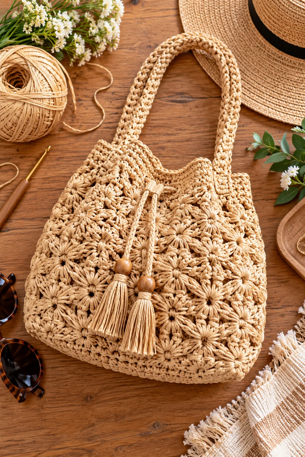 Raffia-Style Summer Crochet Yarn Bag — crochet yarn bag style outfit