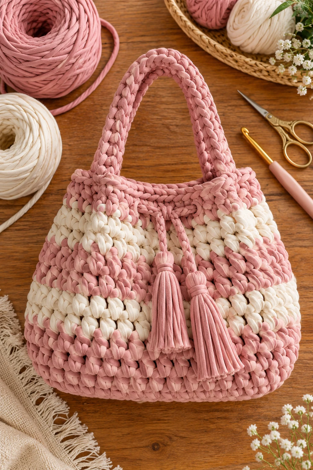 T-Shirt Yarn Crochet Yarn Bag — crochet yarn bag style outfit