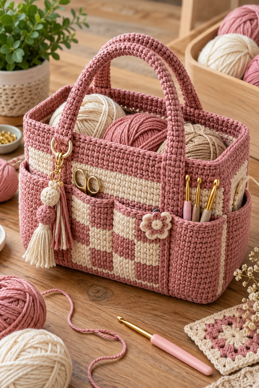 Structured Crochet Project Bag — crochet yarn bag style outfit