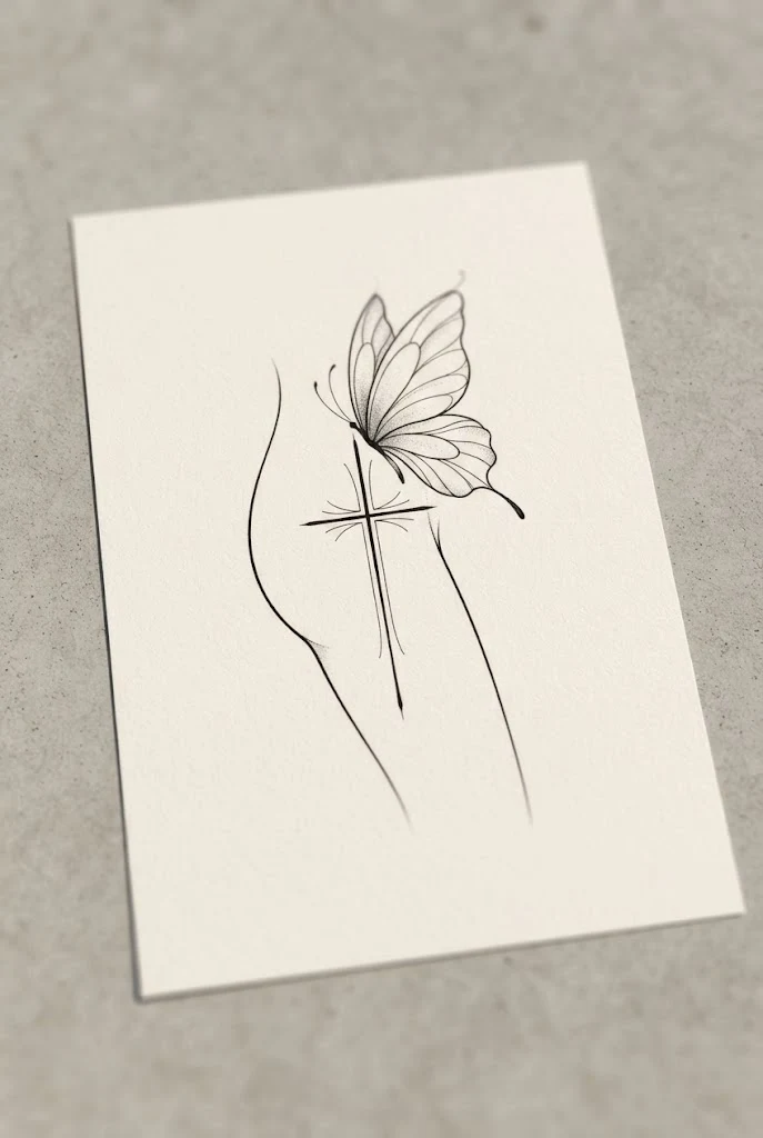 Thigh Silhouette Dream — cross with butterfly tattoo style outfit