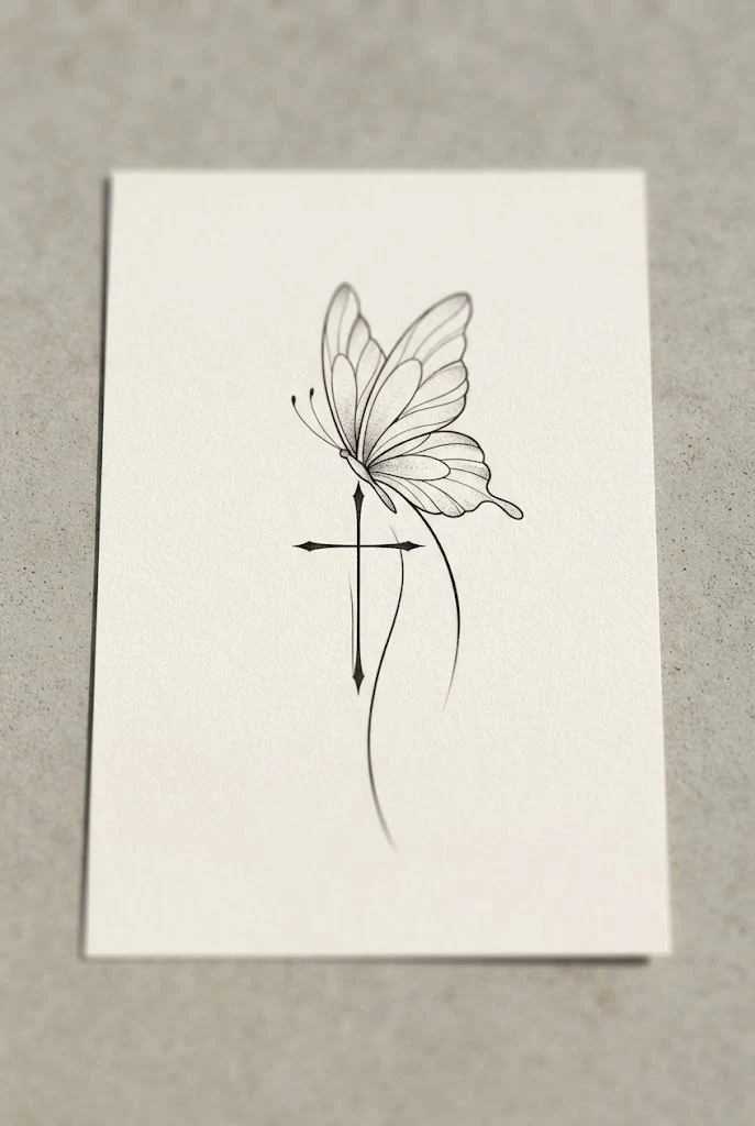 Hip Bone Accent — cross with butterfly tattoo style outfit