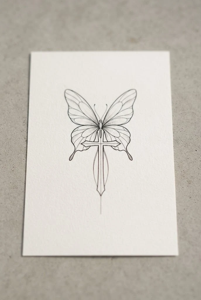 Sternum Centerpiece — cross with butterfly tattoo style outfit