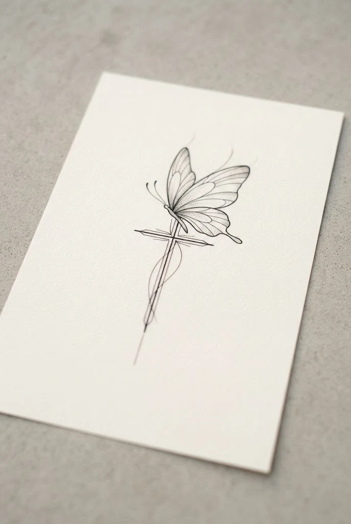 Finger-Length Forearm Piece — cross with butterfly tattoo style outfit