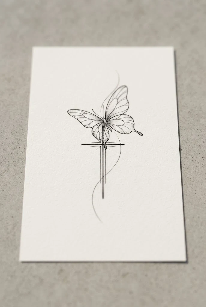 Ankle Flight Path — cross with butterfly tattoo style outfit
