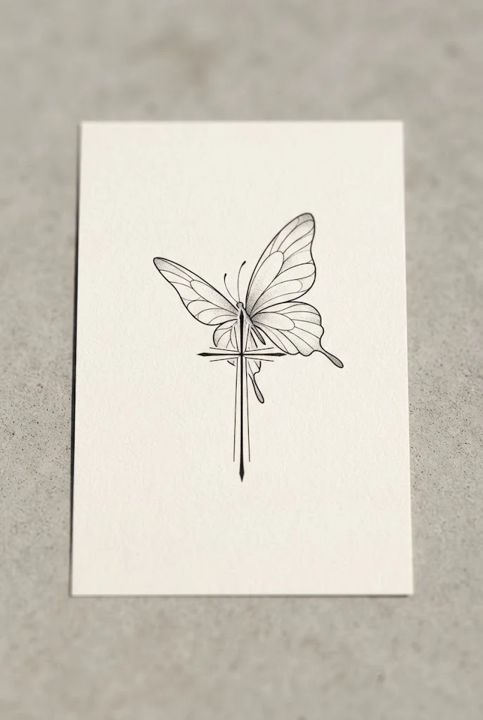 Inner Bicep Secret — cross with butterfly tattoo style outfit