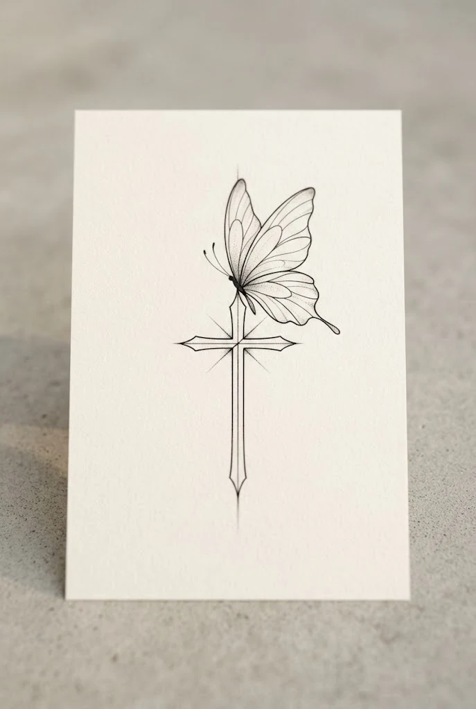 Spine Alignment Tracer — cross with butterfly tattoo style outfit