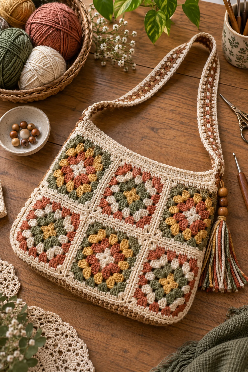 Boho Granny Square Shoulder Bag — crossbody bag crochet style outfit