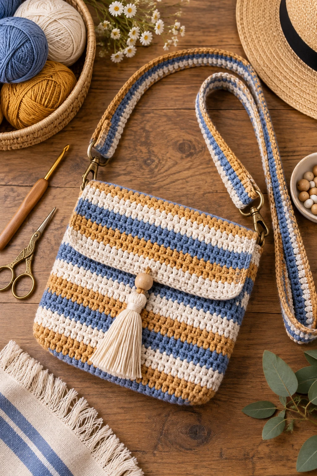 Striped Summer Crossbody Bag Crochet — crossbody bag crochet style outfit