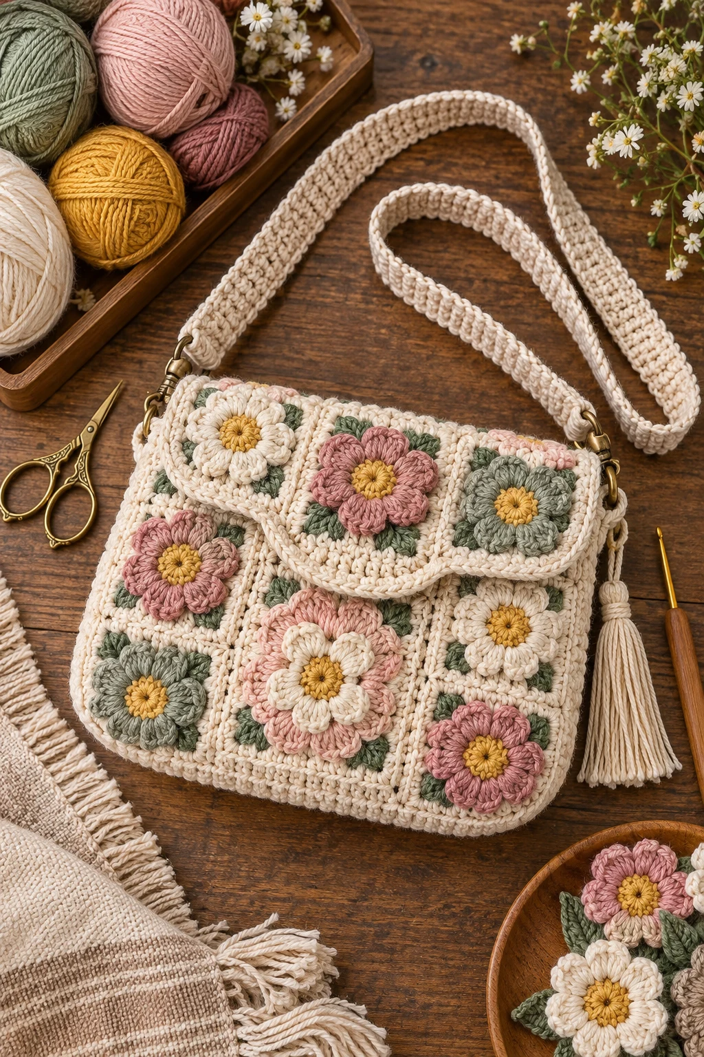 Flower-Motif Crossbody — crossbody bag crochet style outfit