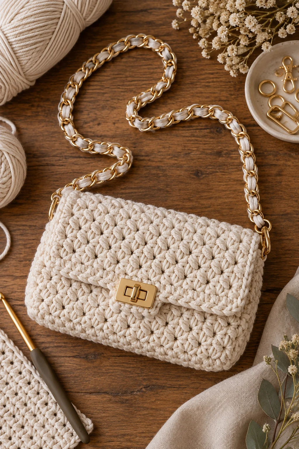 Elegant Chain-Strap Crochet Bag — crossbody bag crochet style outfit