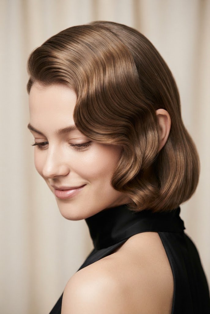 Hollywood Glamour Deep-Side Wave for Short Hair — Curly party hairstyles for short hair style outfit