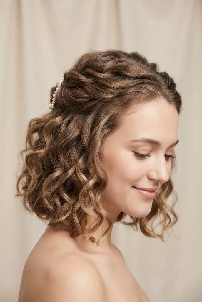 Messy Textured Curls with Side Braid — Curly party hairstyles for short hair style outfit