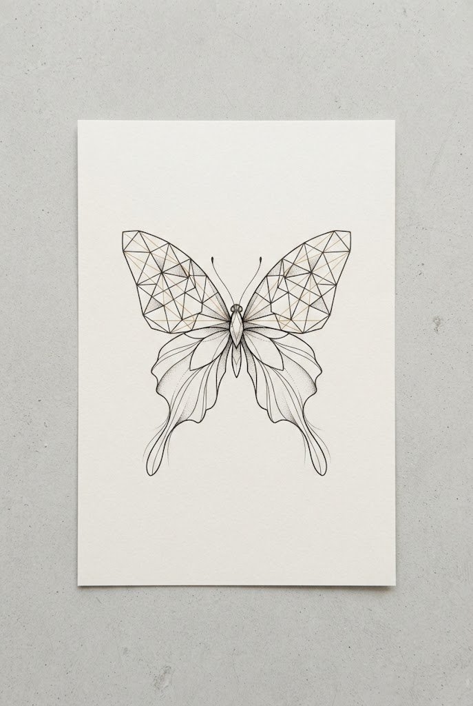 Abstract Geometric Fusion — delicate butterfly tattoo style outfit