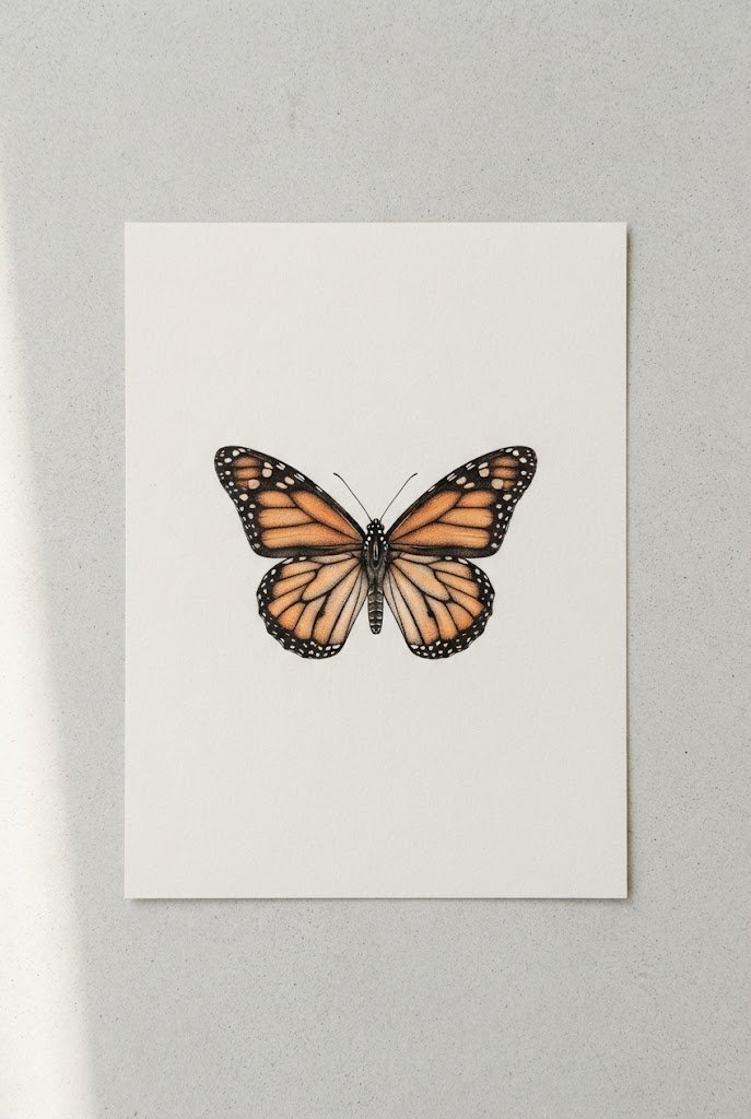 Micro-Realism Monarch — delicate butterfly tattoo style outfit