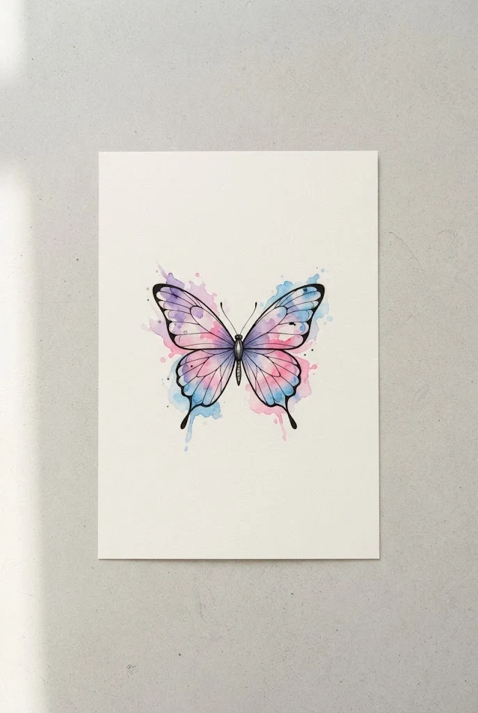 Watercolor Splash Symphony — delicate butterfly tattoo style outfit