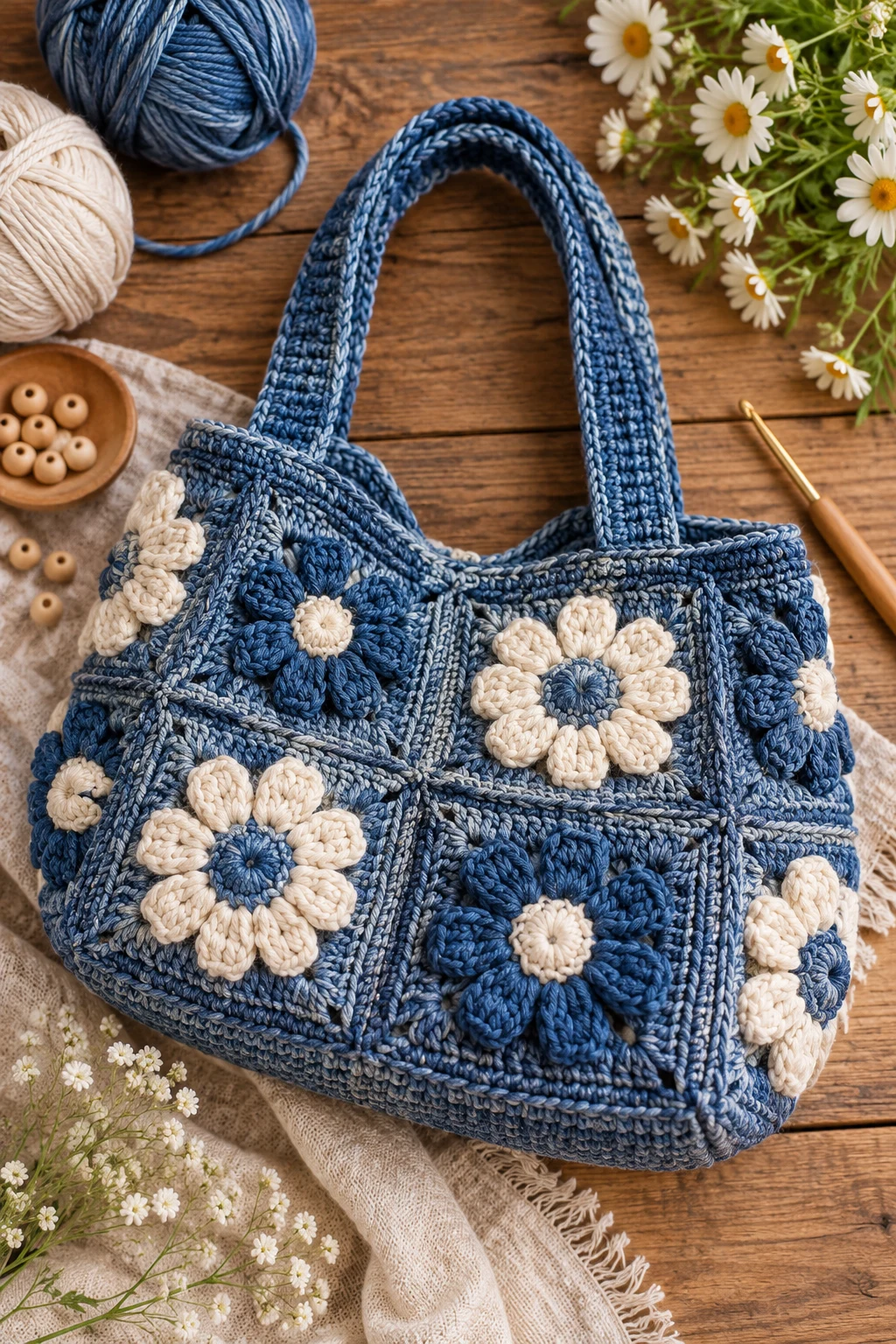Floral Denim Crochet Bag — denim crochet bag style outfit