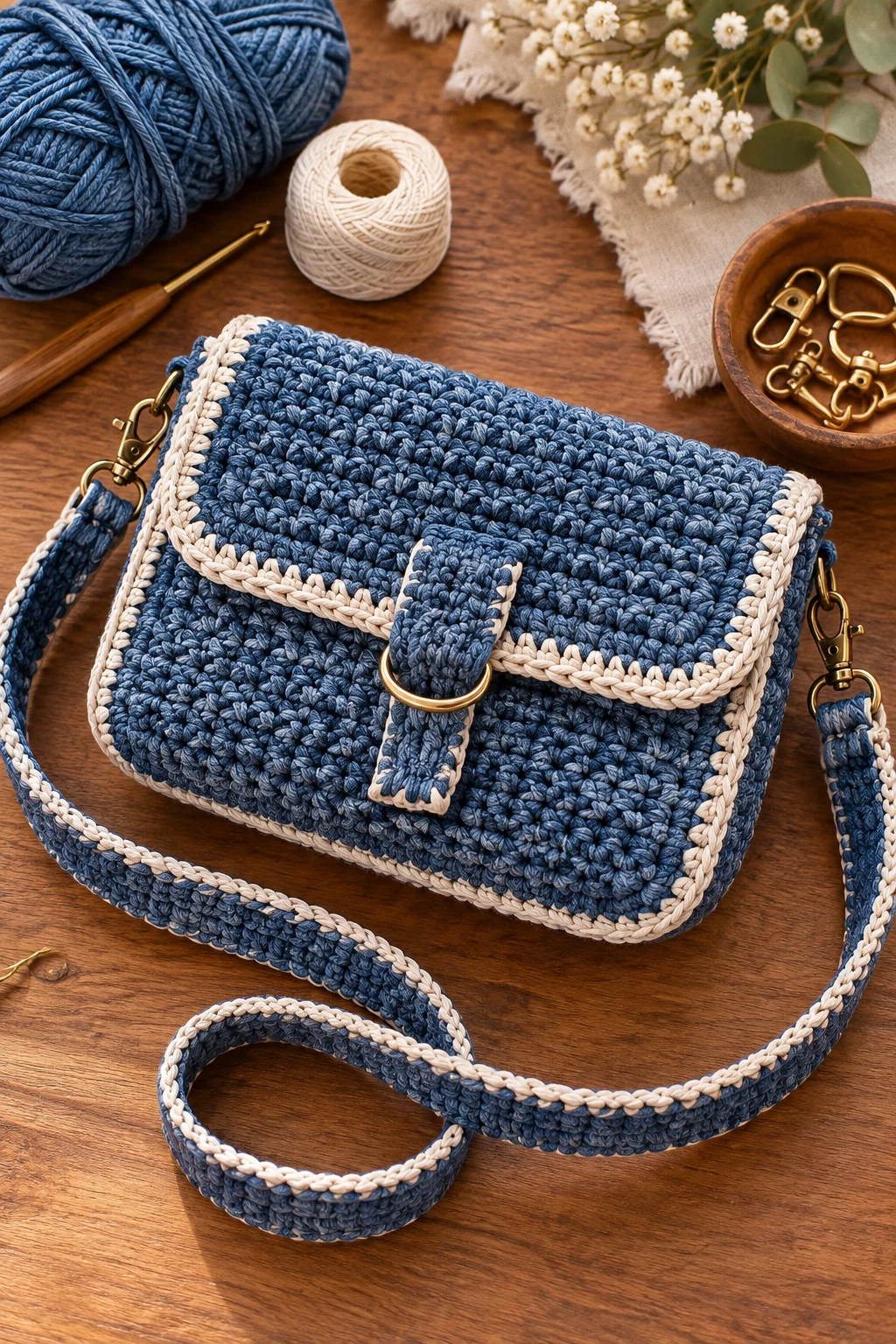 Denim Crochet Crossbody — denim crochet bag style outfit
