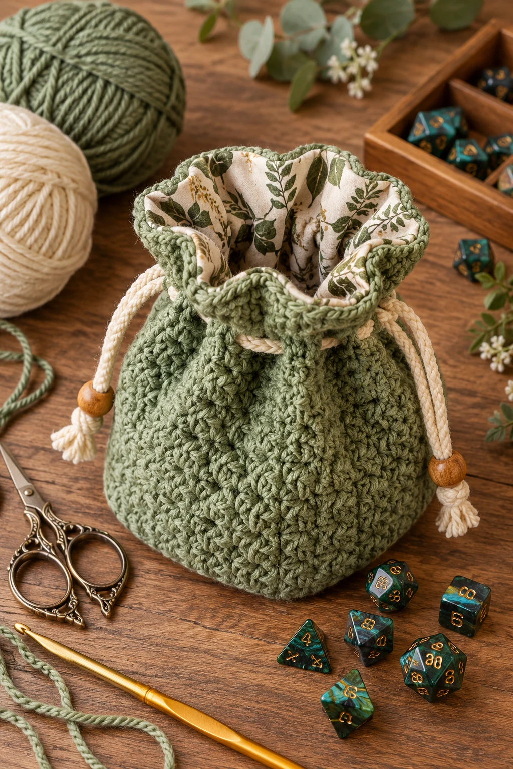 Dice Bag With a Contrast Lining — dice bag crochet pattern style outfit