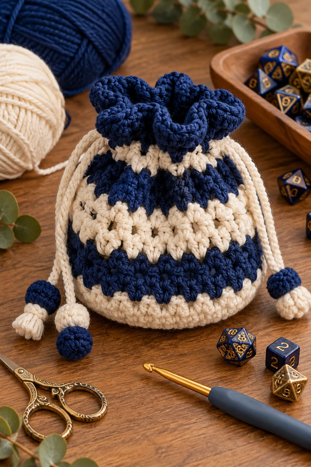 Easy Two-Color Gamer Pouch — dice bag crochet pattern style outfit