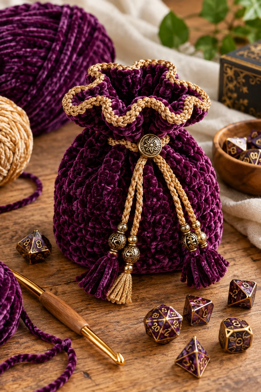 Velvet Luxe Dice Pouch — dice bag crochet pattern style outfit