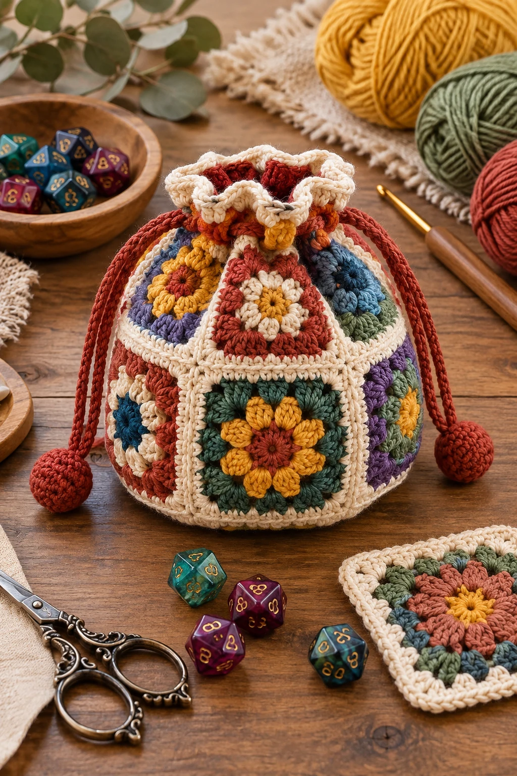 Granny Square Dice Bag — dice bag crochet pattern style outfit