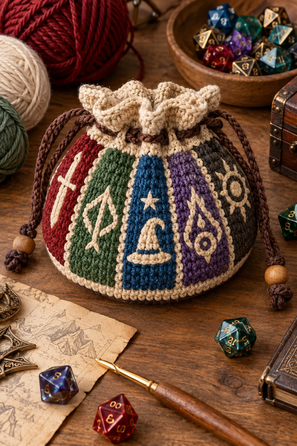 Character-Class Dice Bag — dice bag crochet pattern style outfit