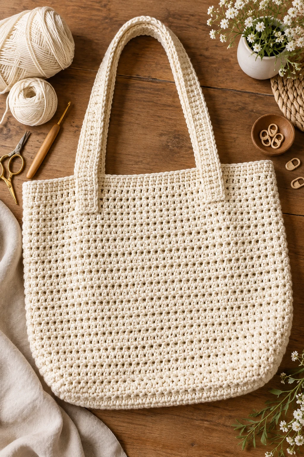 Classic Cream Market Tote — diy crochet bag style outfit
