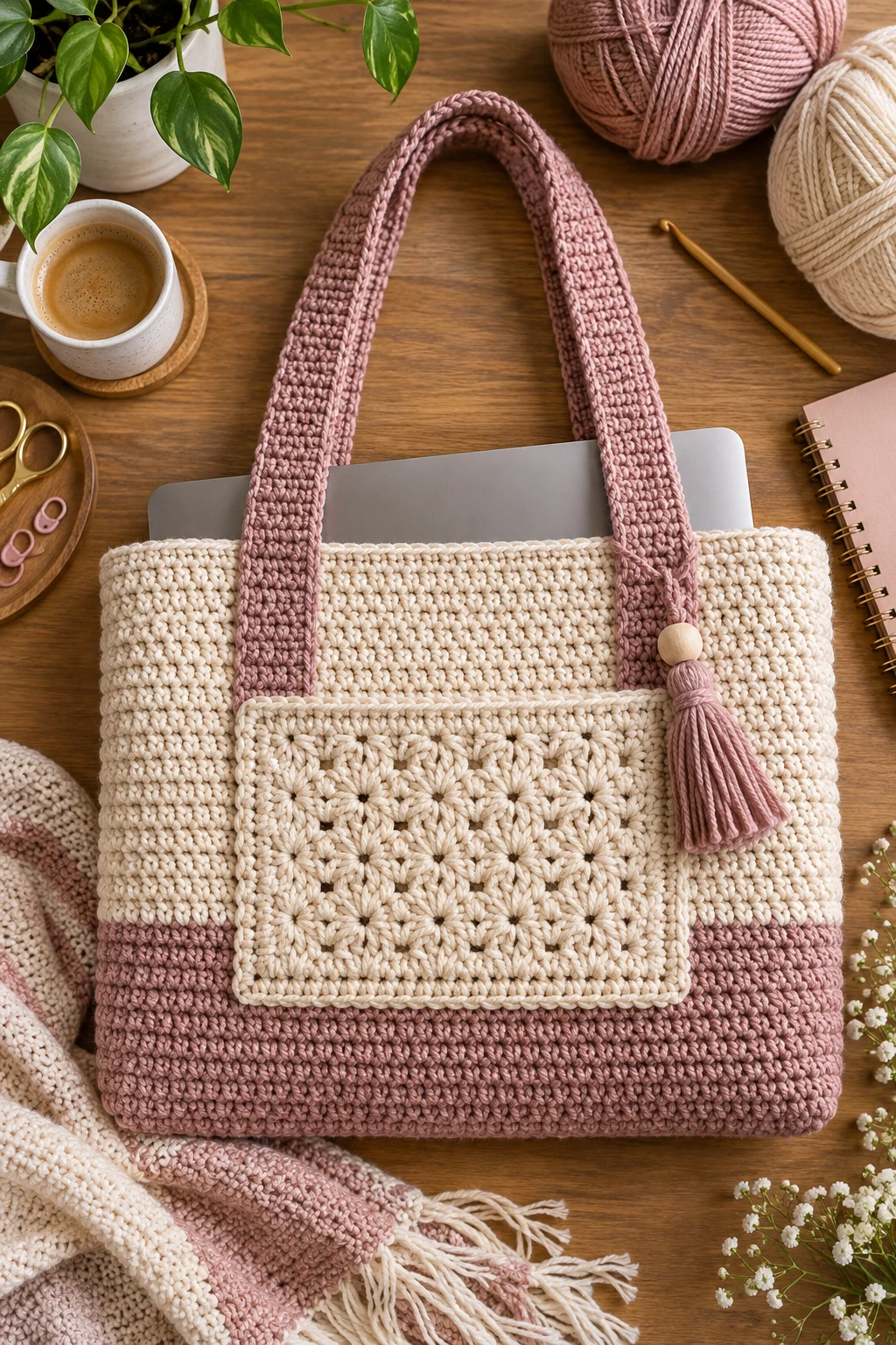 Crochet Laptop Tote — diy crochet bag style outfit