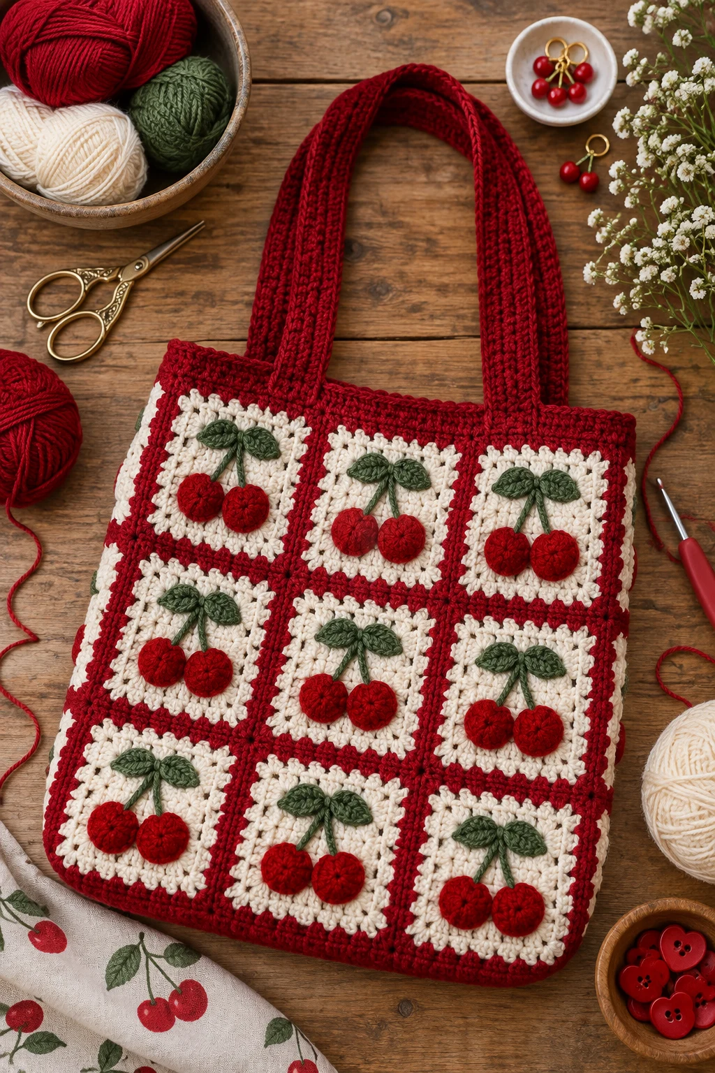 Cherry Red Granny Square Bag — diy crochet bag style outfit