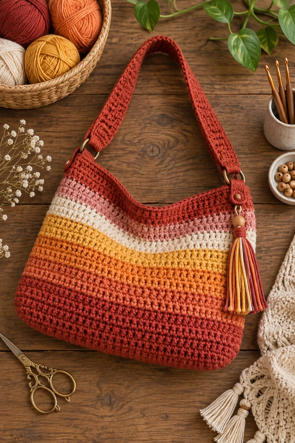 Striped Sunset Shoulder Bag — diy crochet bag style outfit