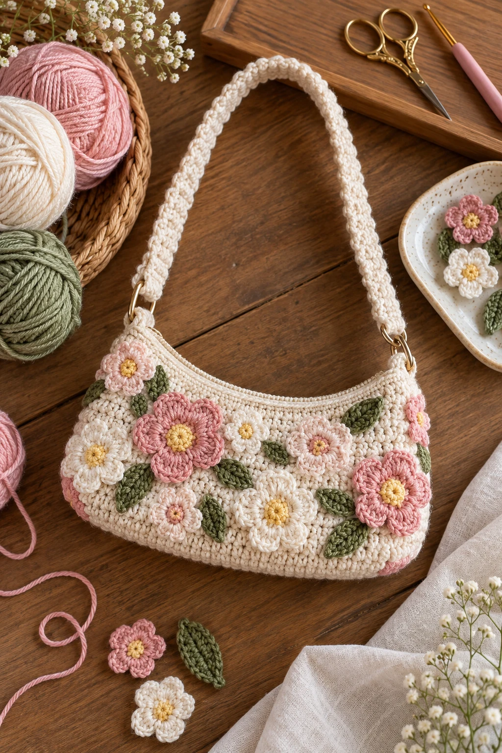 Tiny Floral Shoulder Bag — diy crochet bag style outfit
