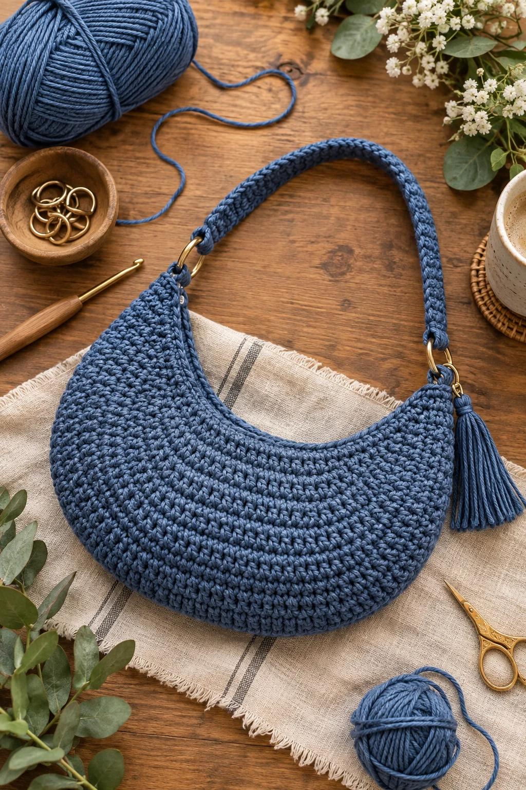Denim-Blue Crescent Bag — diy crochet bag style outfit