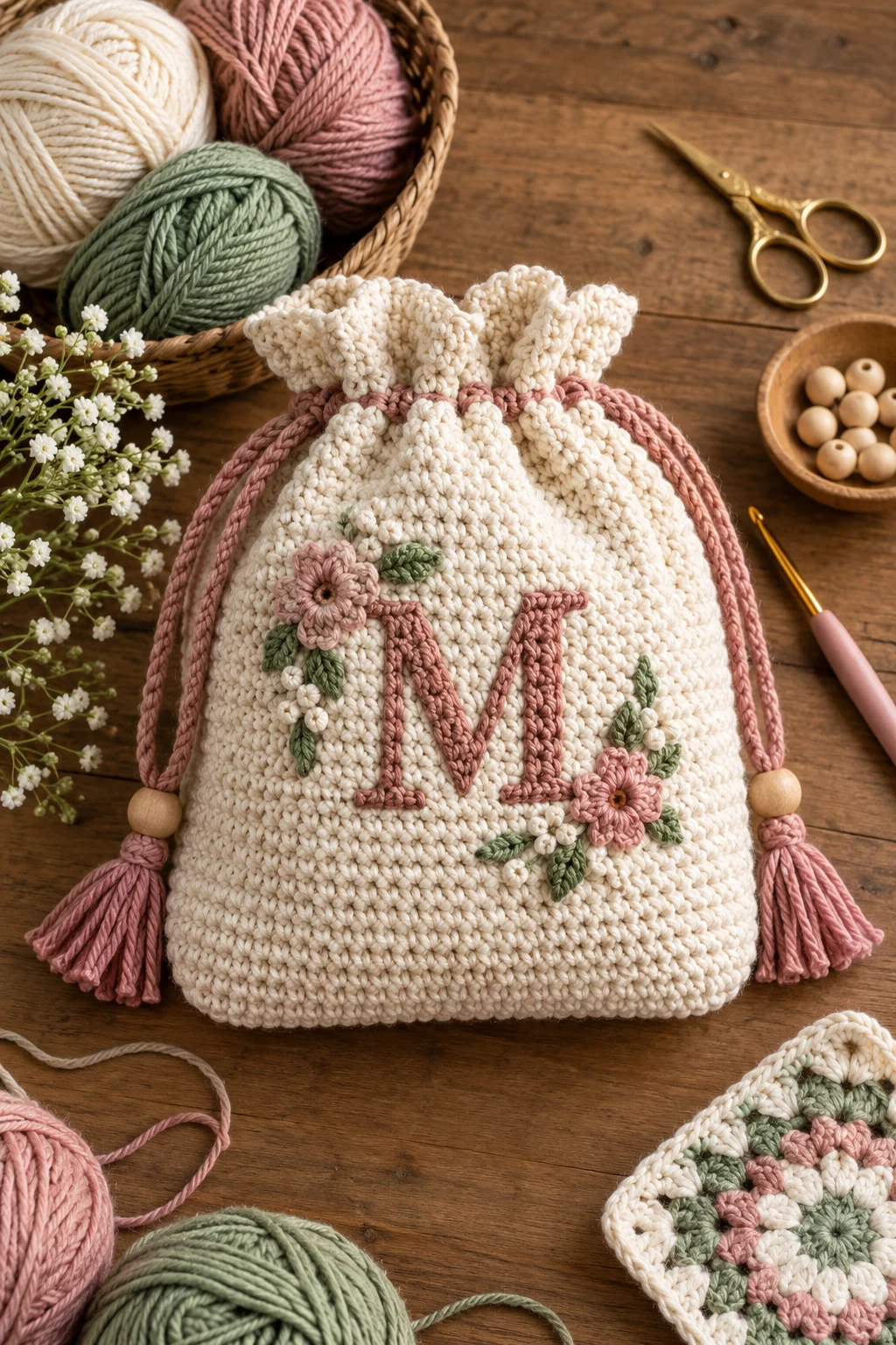 Personalized Monogram Drawstring Bag Crochet — drawstring bag crochet style outfit