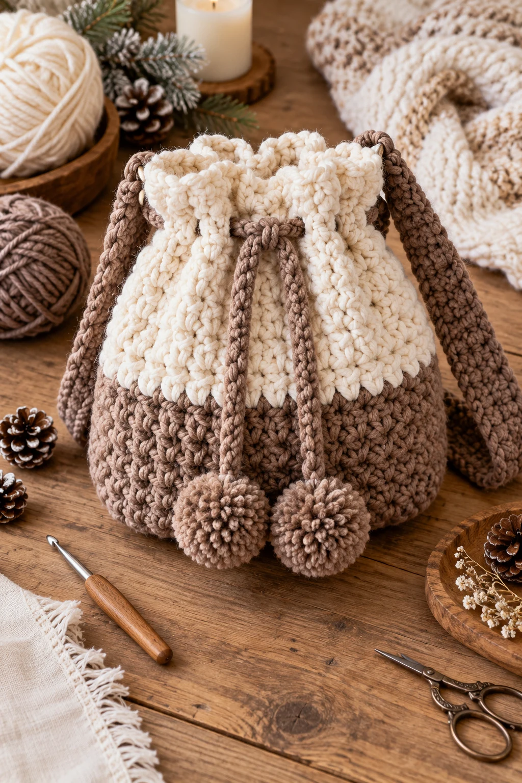 Chunky Winter Drawstring Bag Crochet — drawstring bag crochet style outfit