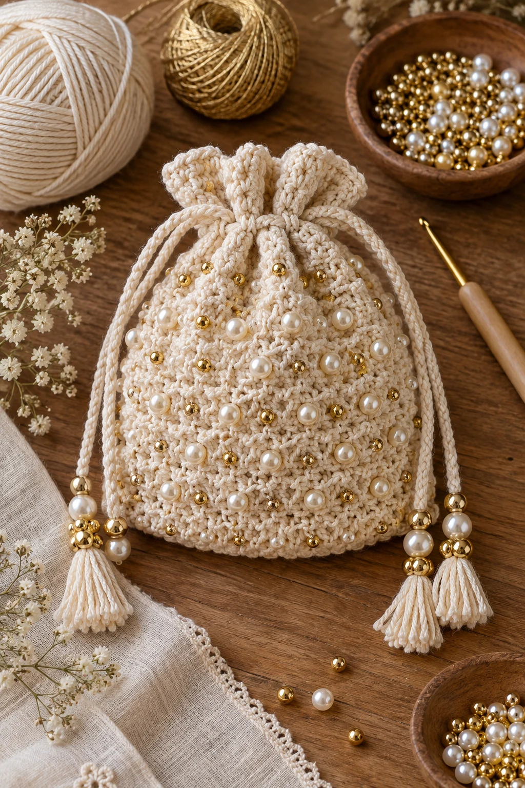 Beaded Drawstring Bag Crochet — drawstring bag crochet style outfit