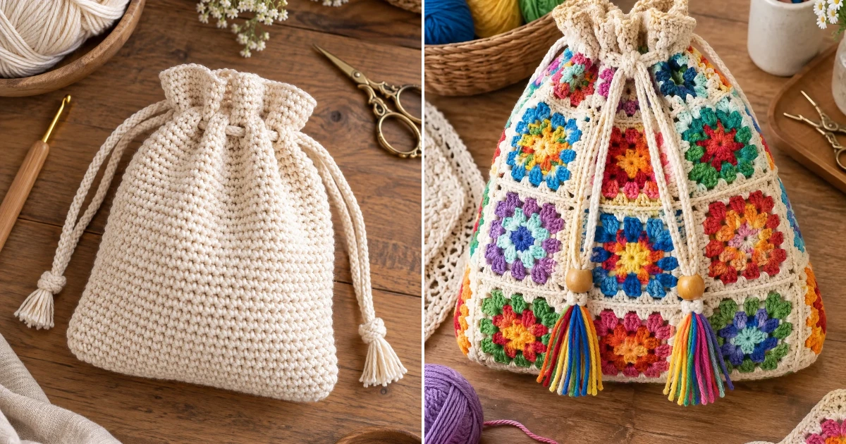 10 Drawstring Bag Crochet Ideas You’ll Want to Make drawstring bag crochet