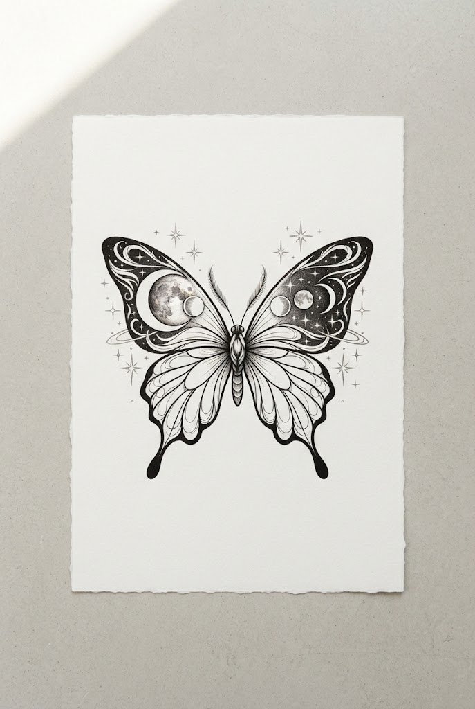 Celestial Full-Phase Integration — easy butterfly tattoo style outfit