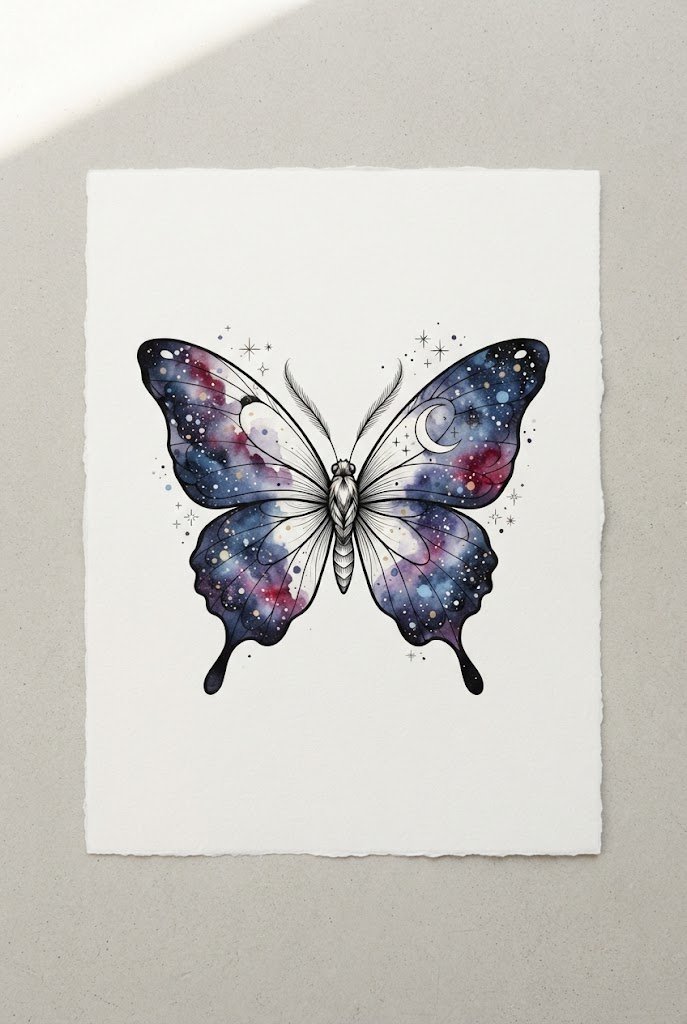 Whimsical Watercolor Night Sky — easy butterfly tattoo style outfit
