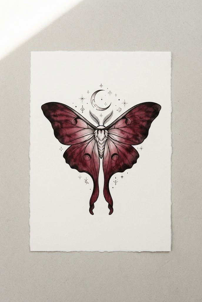 Smoldering Crimson Lunar Moth — easy butterfly tattoo style outfit